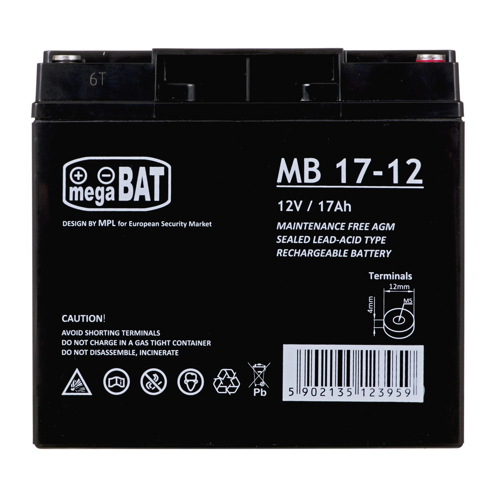 Megabat 12V 17Ah M5 AGM akumuliatorius, 3-5 metai