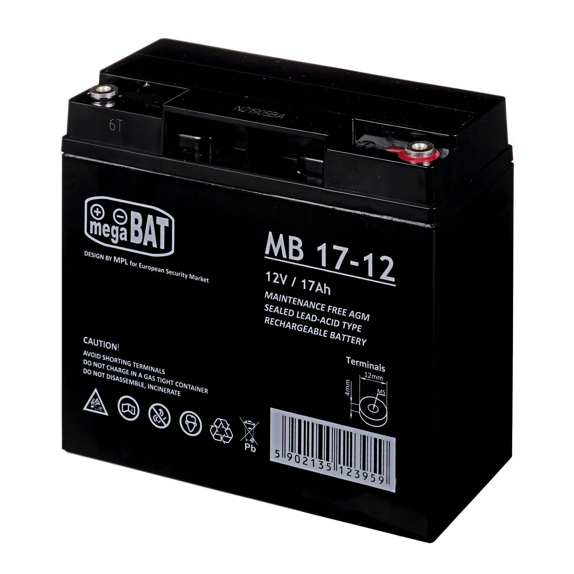 Megabat 12V 17Ah M5 AGM akumuliatorius, 3-5 metai