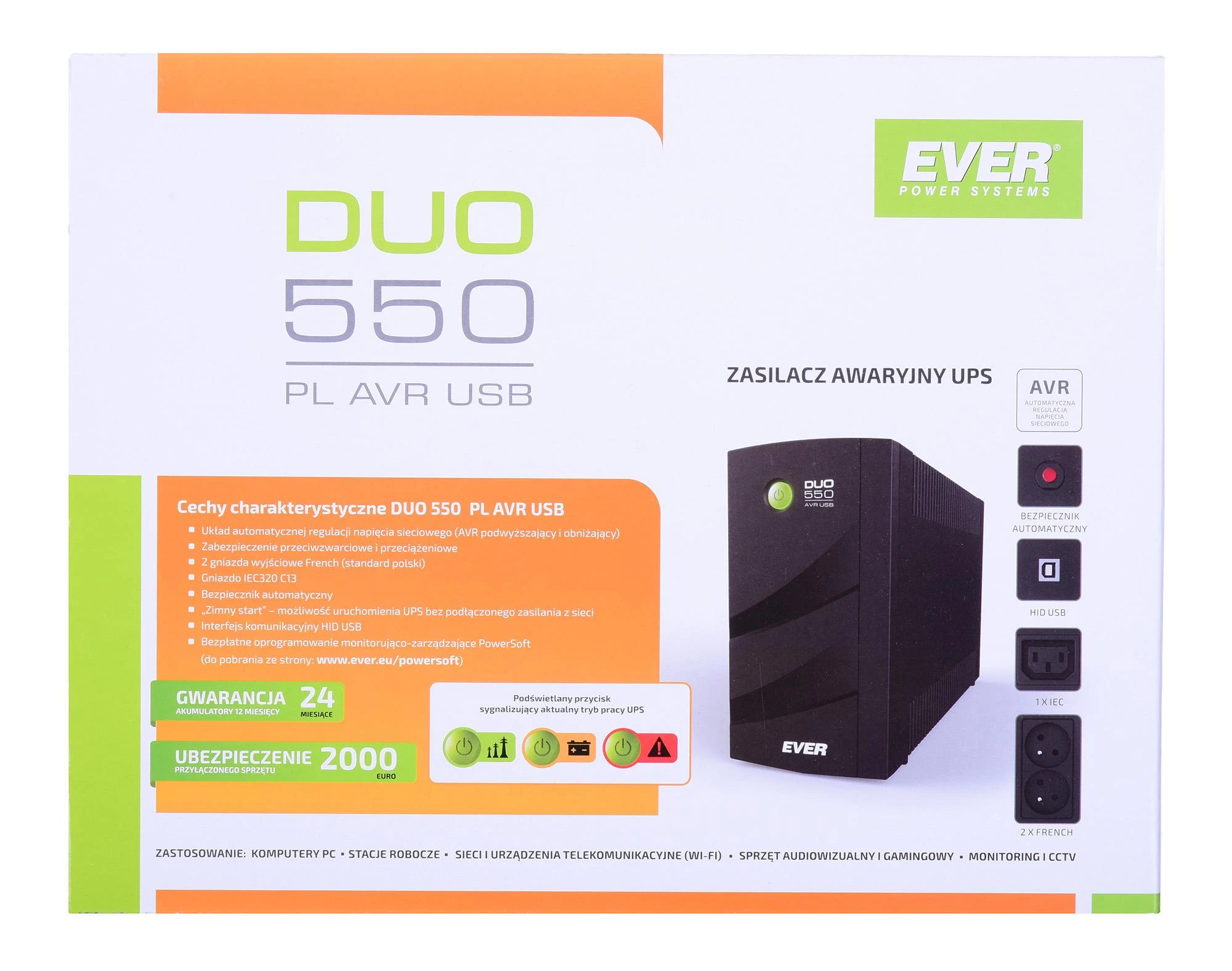 Nepertraukiamas Maitinimo Šaltinis (UPS) - Ever Duo 550 PL AVR, Juodas