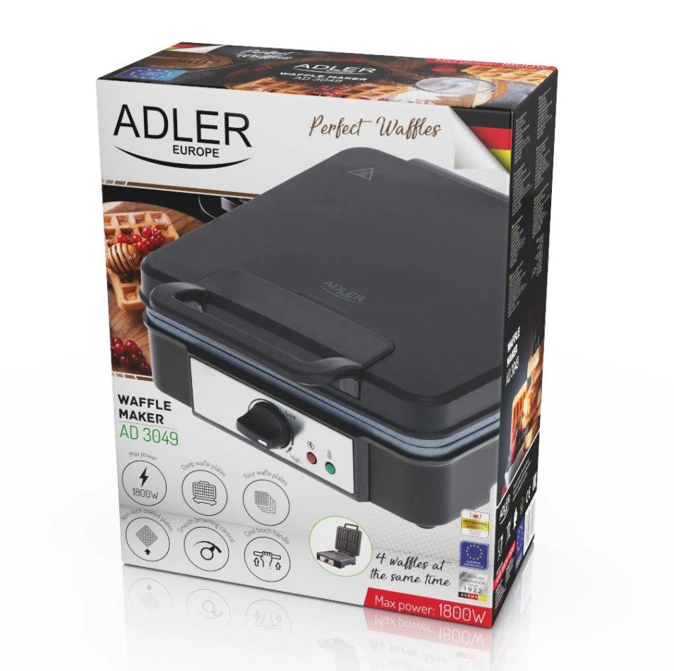 Adler | Vaflinė | AD 3049 | 1200 W | Number of pastry 4 | Belgium | Juodas