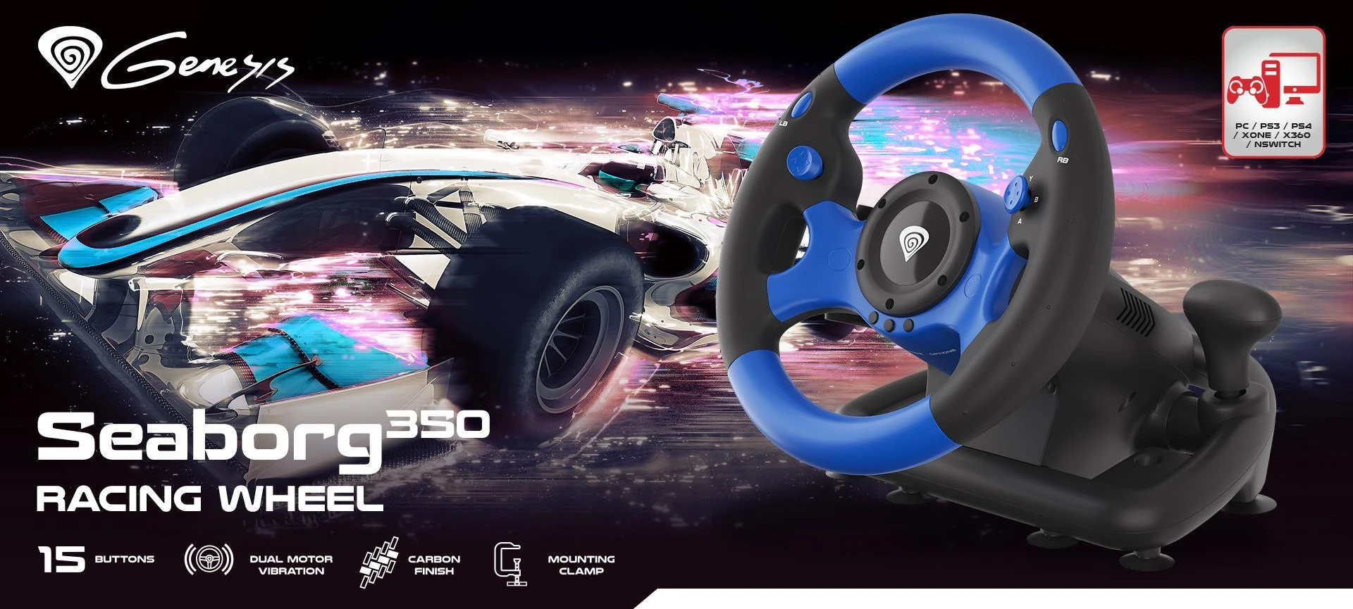 NATEC NGK-1566 Genesis Driving Wheel SEABORG 350, skirtas asmeniniam kompiuteriui / konsolei