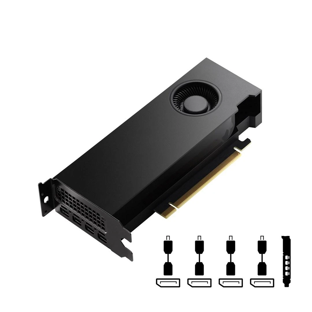 PNY PCI-Express x16 Gen 4.0, dvigubas lizdas, 20 GB GDDR6 160 bitų, HDCP 2.2, HEVC ir HDMI 2.0 palaikymas su opt. Adapteris, 4x Mini DP 1.4a, 1x LP laikiklis, OEM versija