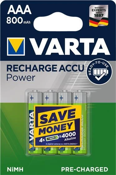 VARTA HR03 AAA Recharge Accu Power 800 mAh 56703 Įkraunamos baterijos 4 vnt. Žalios
