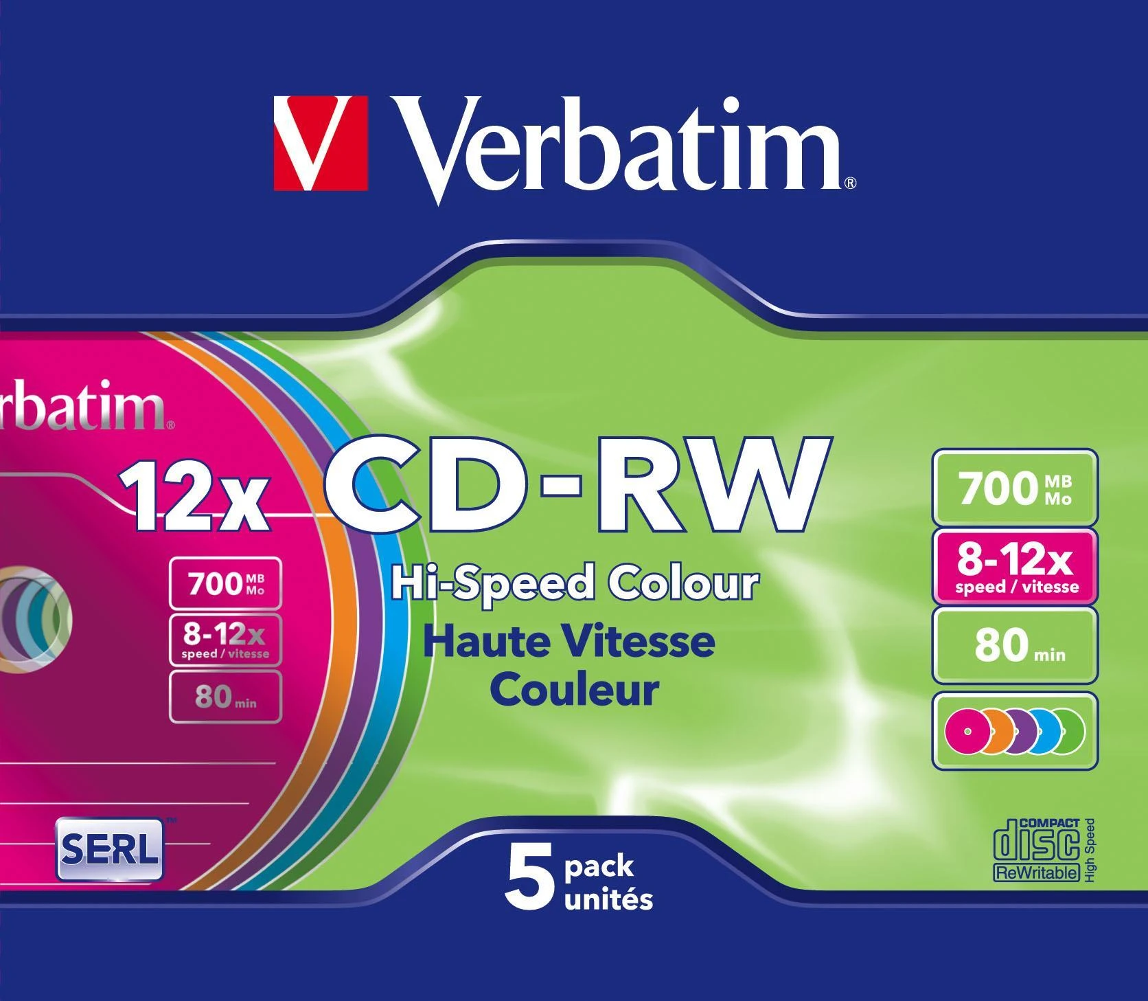 Verbatim CD-RW Color 12x 700 MB 5 vnt