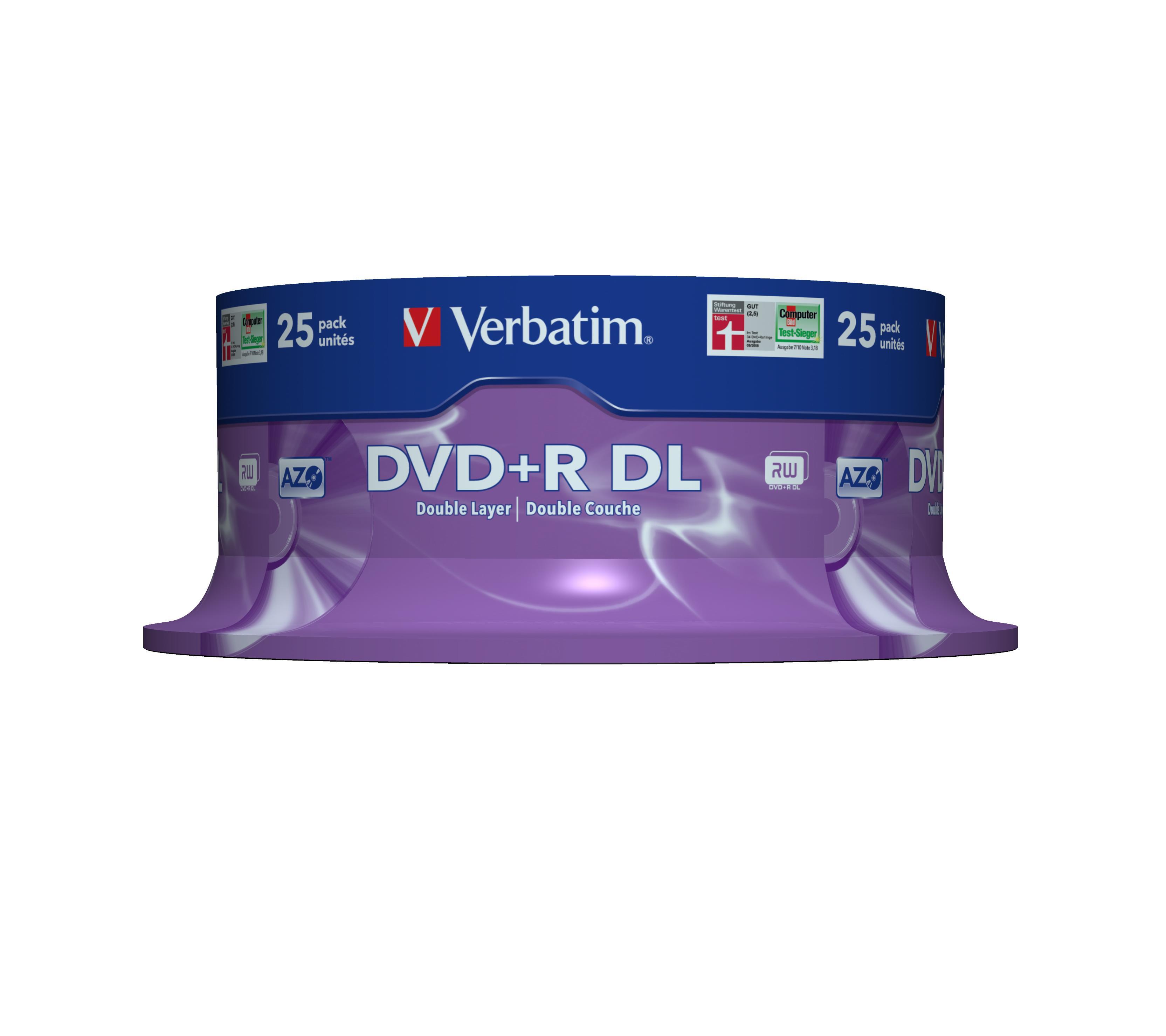 Verbatim DVD+R Double Layer 8x Matt Sidabrinis 25pk Spindle 8,5 GB DVD+R DL 25 vnt