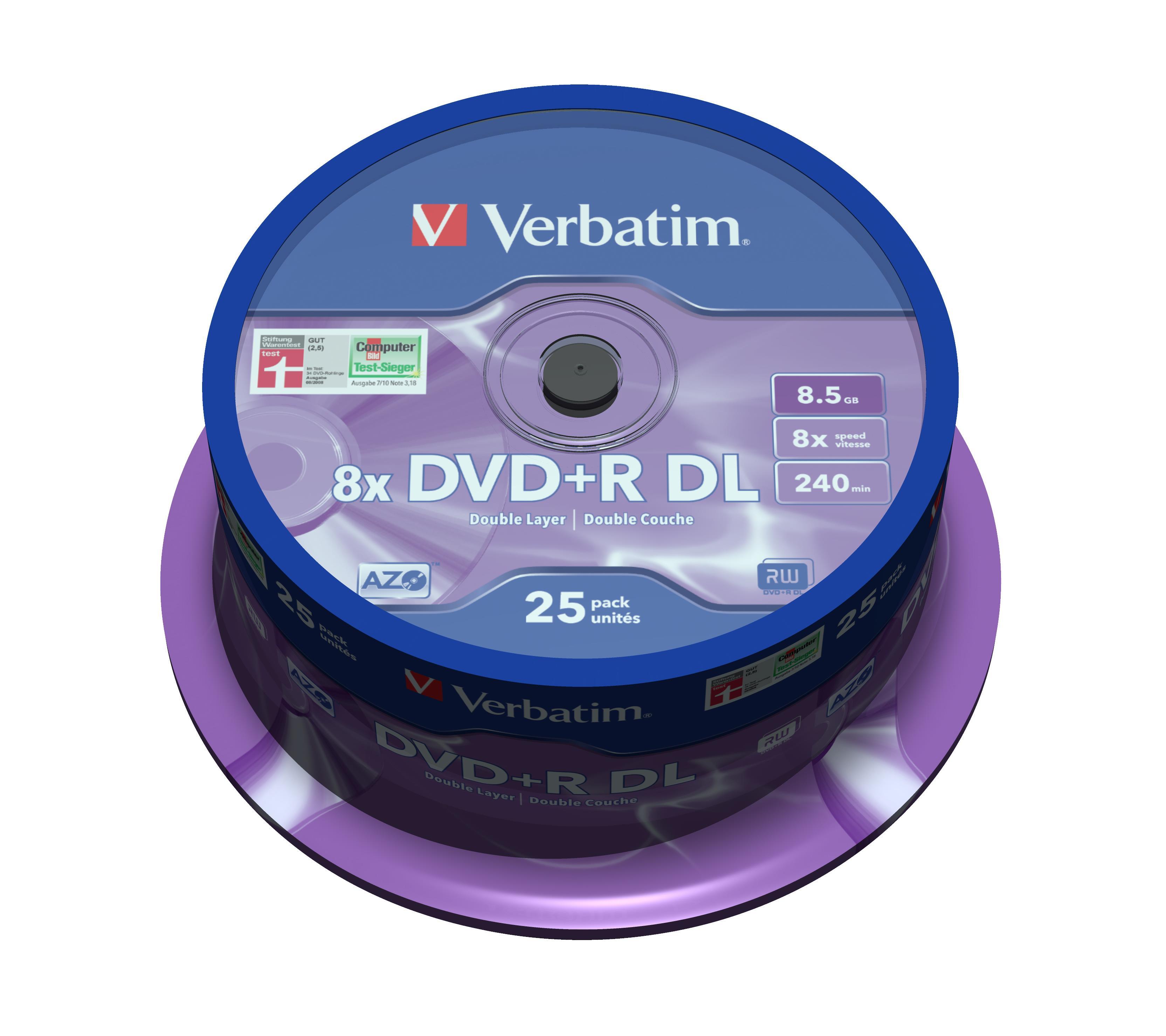 Verbatim DVD+R Double Layer 8x Matt Sidabrinis 25pk Spindle 8,5 GB DVD+R DL 25 vnt
