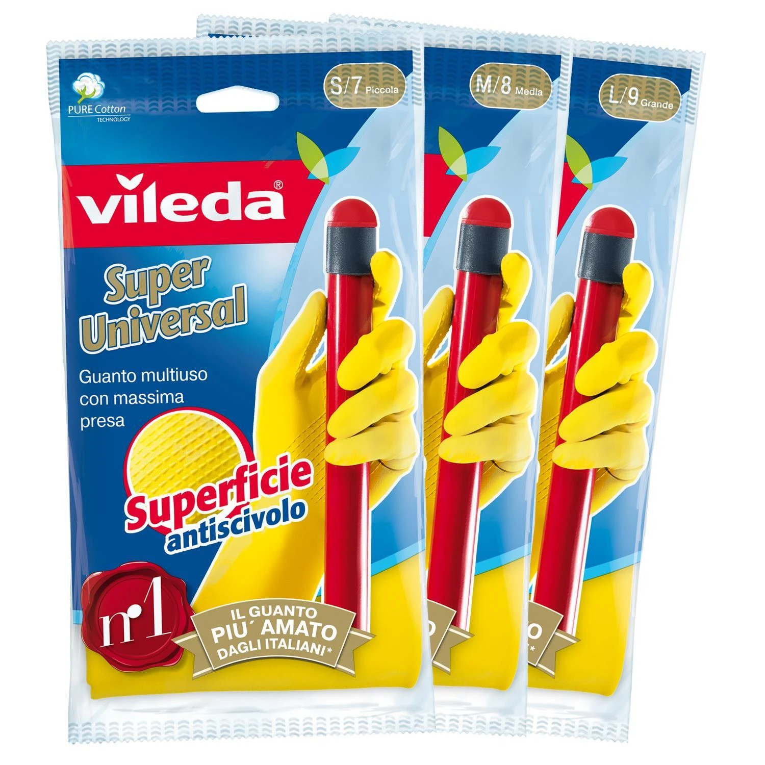 Vileda Super Grip neslystančios namų ruošos pirštinės, M dydis, 1 pora