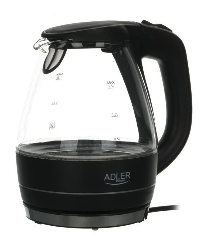 Adler | Virdulys | AD 1224 | Standard | 2000 W | 1.5 L | Glass | 360° rotational base | Juodas