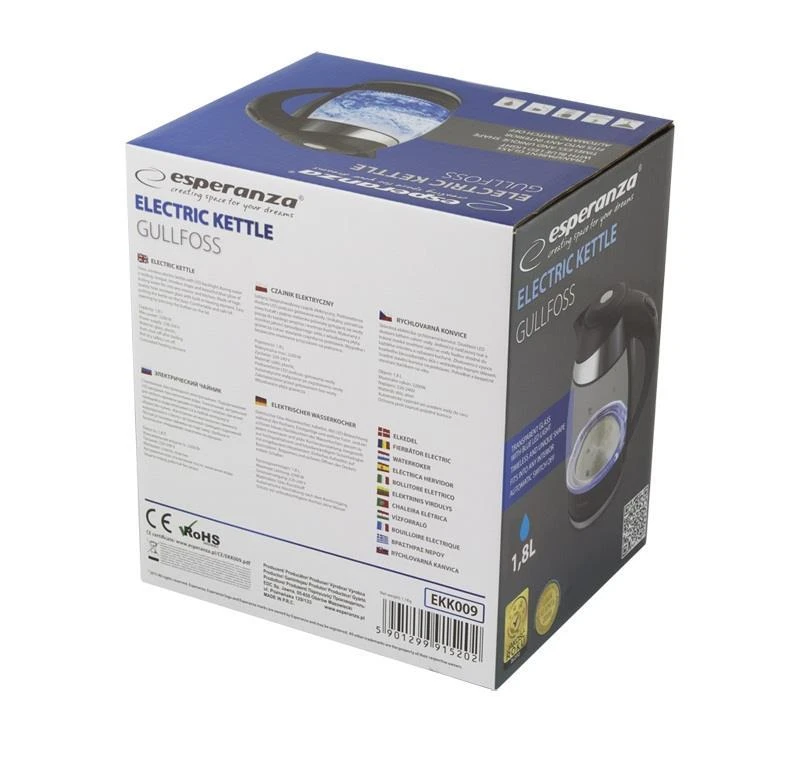 Virdulys electric Esperanza Gullfoss EKK009 (2200W 1.8l, transparent color)