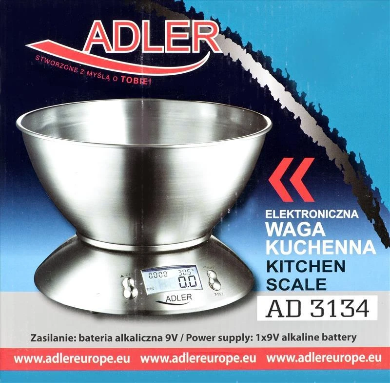 Adler | Virtuvinės svarstyklės | AD 3134 | Maksimalus svoris (talpa) 5kg | Graduacija 1 g | Nerūdijantis plienas
