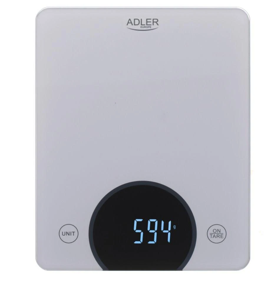 Virtuvinės svarstyklės Adler | Virtuvės svarstyklės | 3173 m. AD | Didžiausias svoris (talpa) 10 kg | Graduacija 1 g | Ekrano tipo LED | Pilkas