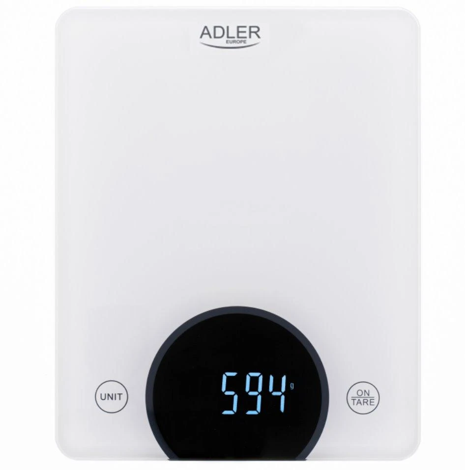 Virtuvinės svarstyklės Adler | Virtuvės svarstyklės | AD 3173w | Didžiausias svoris (talpa) 10 kg | Graduacija 1 g | Ekrano tipo LED | Baltas