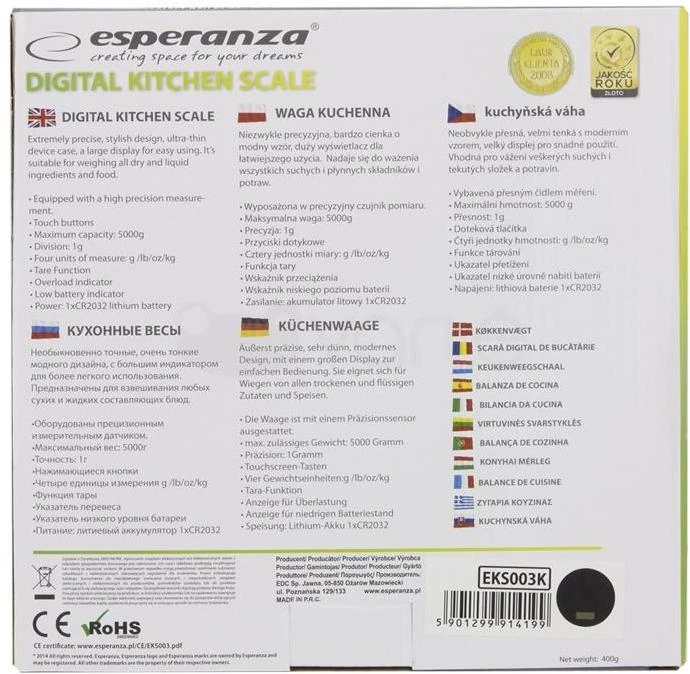 Virtuvinės svarstyklės ESPERANZA EKS003W MANGO (baltos)