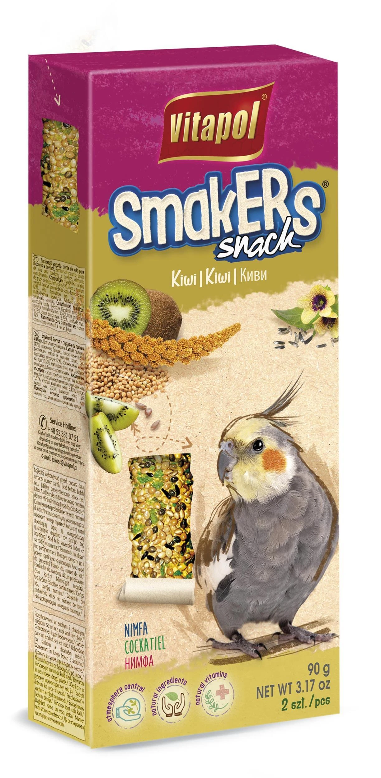 Vitapol Smakers skanėstas papūgoms Nimfoms, su kiviais (2 vnt) 90g