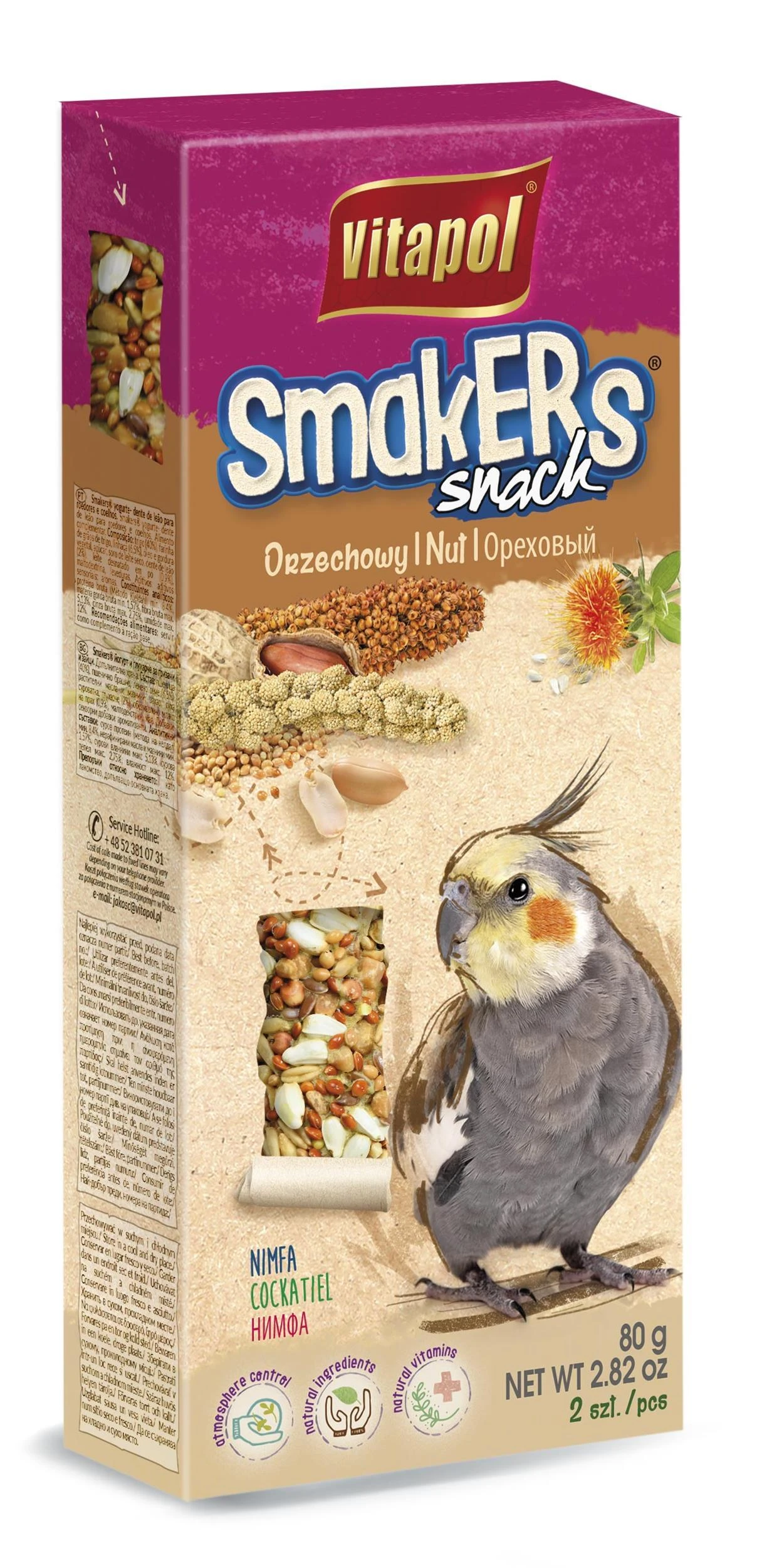 Vitapol Smakers skanėstas papūgoms Nimfoms, su riešutais (2 vnt) 90g