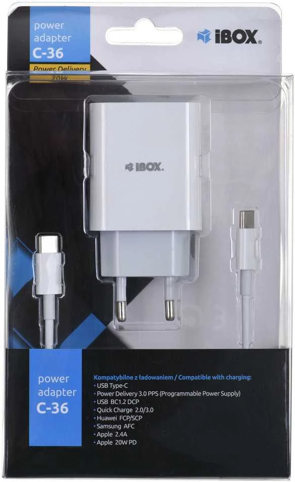IBOX C-36 20W USB A+C SIENINIO ĮKROVIMO KABELIS USB-C Į USB-C