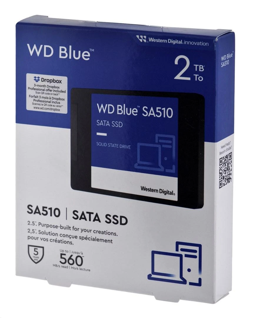 WD Mėlyna SA510 SSD 2TB SATA III 6Gb/s korpusas 2.5" 7mm vidinė po vieną pakuotę, maitinamas „SANDISK“