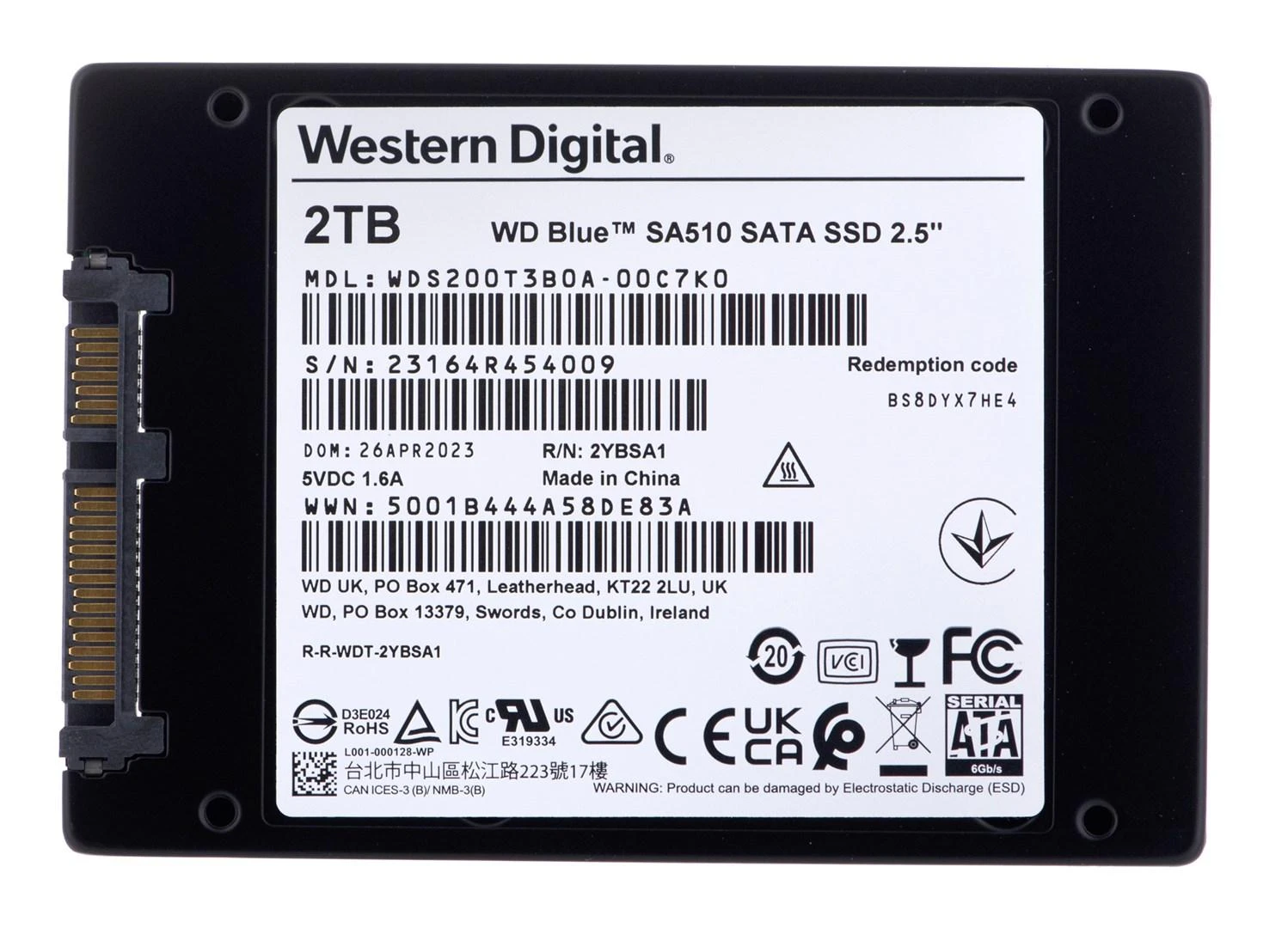 WD Mėlyna SA510 SSD 2TB SATA III 6Gb/s korpusas 2.5" 7mm vidinė po vieną pakuotę, maitinamas „SANDISK“