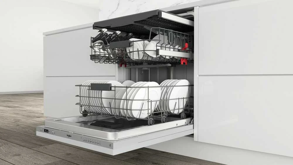 Įmontuojama indaplovė WHIRLPOOL WIC 3C26 F, Energijos klasė E (sena A++) 60 cm, Trečias krepšelis, 8 programos