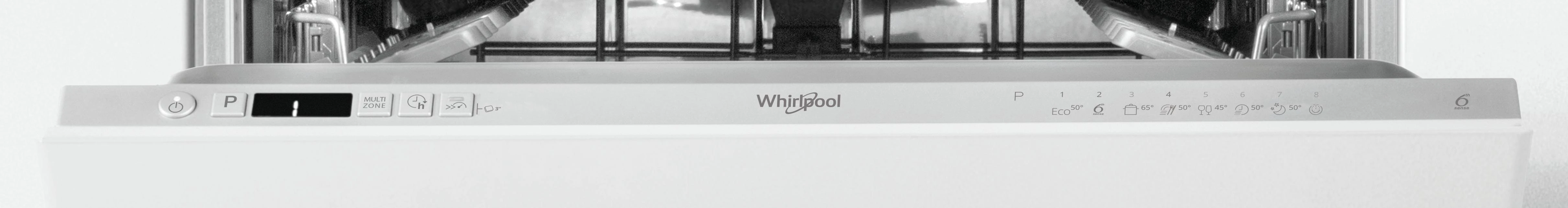 Įmontuojama indaplovė WHIRLPOOL WIC 3C26 F, Energijos klasė E (sena A++) 60 cm, Trečias krepšelis, 8 programos