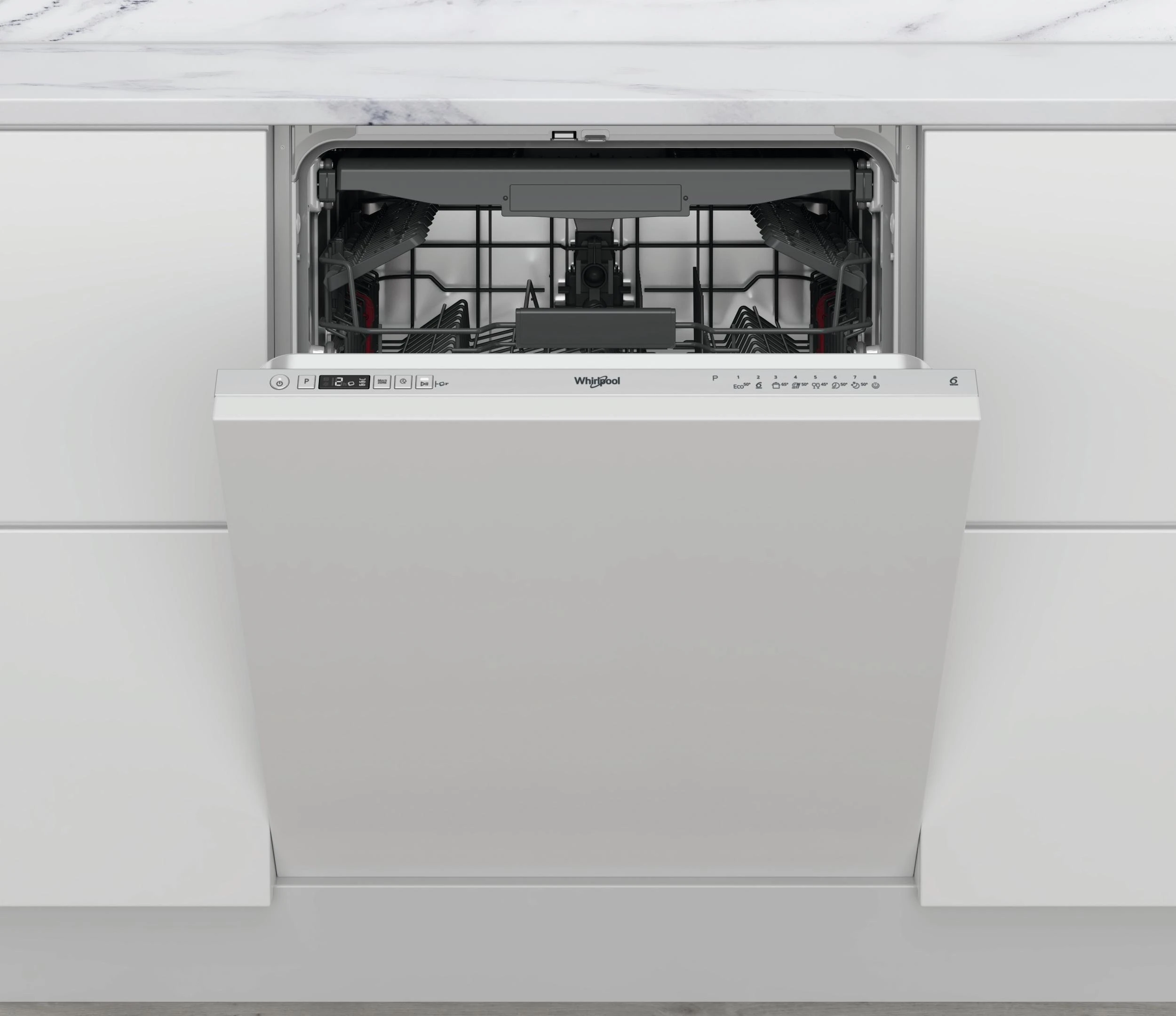 Įmontuojama indaplovė WHIRLPOOL WIC 3C26 F, Energijos klasė E (sena A++) 60 cm, Trečias krepšelis, 8 programos