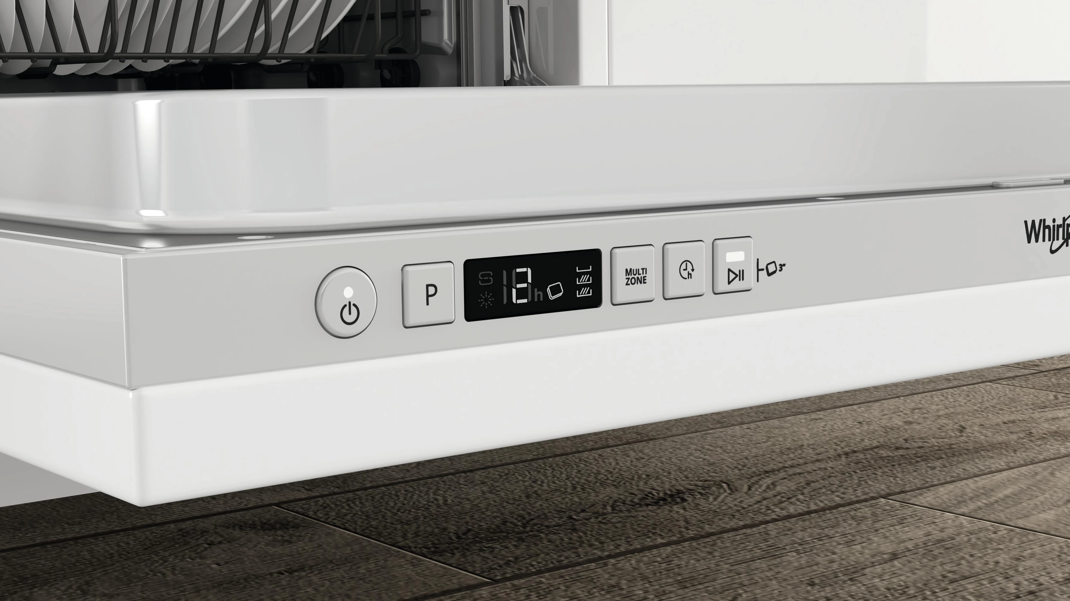 Įmontuojama indaplovė WHIRLPOOL WIC 3C26 F, Energijos klasė E (sena A++) 60 cm, Trečias krepšelis, 8 programos