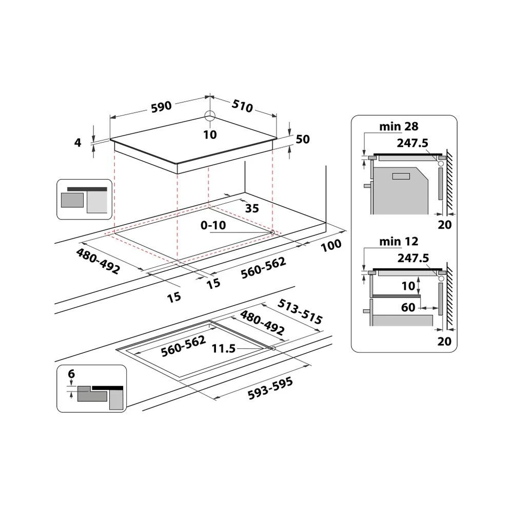 Kaitlentė Whirlpool WL B3360 NE Juodas Built-in 59 cm Zone induction hob 4 zone(s)