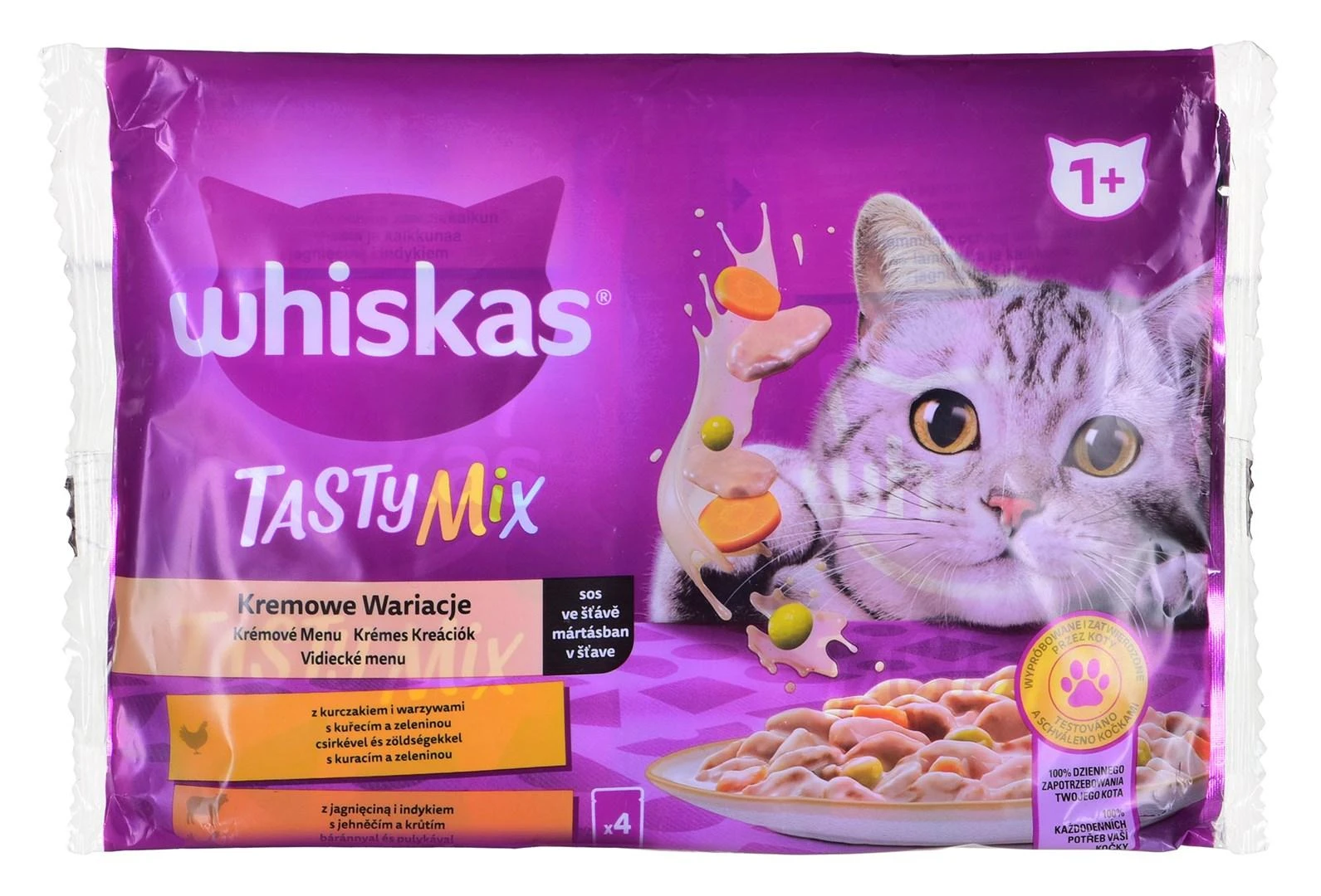 Drėgnas Kačių Maistas - Whiskas Tasty Mix Vištiena ir Daržovės, Aviena ir Kalakutiena 4 x 85g