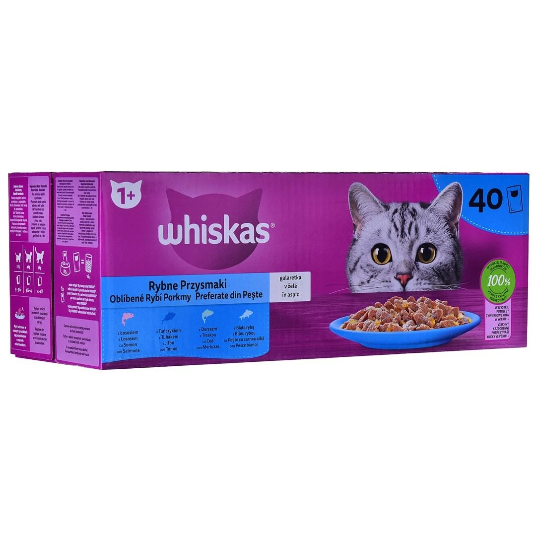 Whiskas Adult (40x85g) Žuvies Skanėstai Suaugusiems Katėms 4 Skoniai Geleje