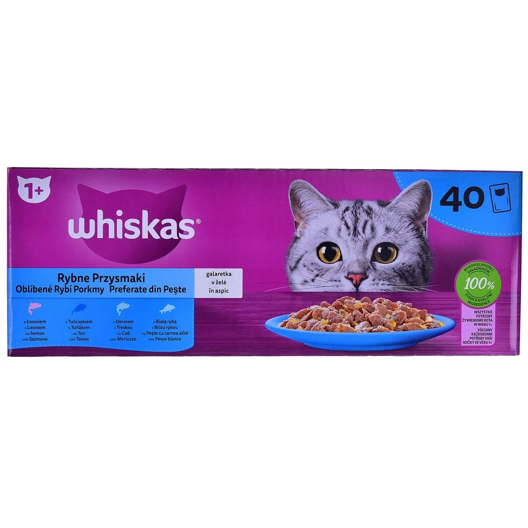 Whiskas Adult (40x85g) Žuvies Skanėstai Suaugusiems Katėms 4 Skoniai Geleje
