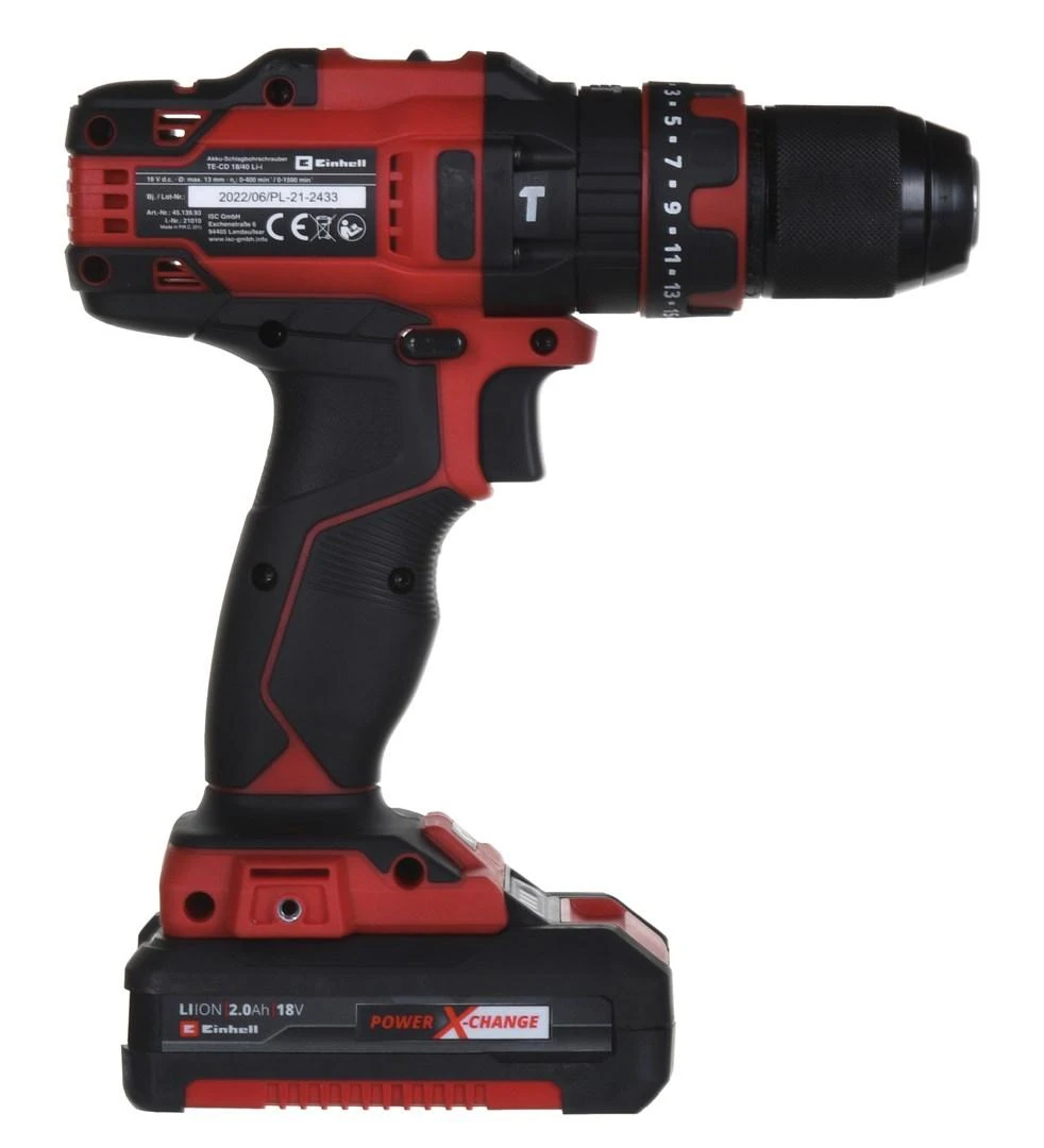 Einhell smūginis suktuvas gręžtuvas TE-CD 18/40 Li-i + 64 priedai (2×2,0Ah) 4513992