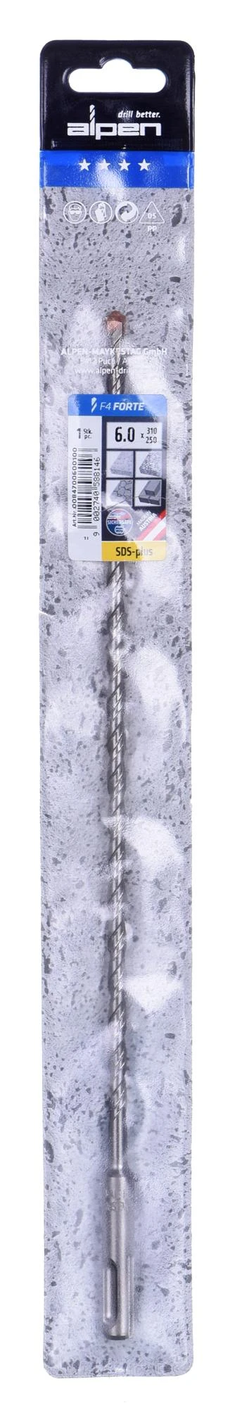 Betono grąžtas SDS+ 6x310/250 ALPEN 84700600100