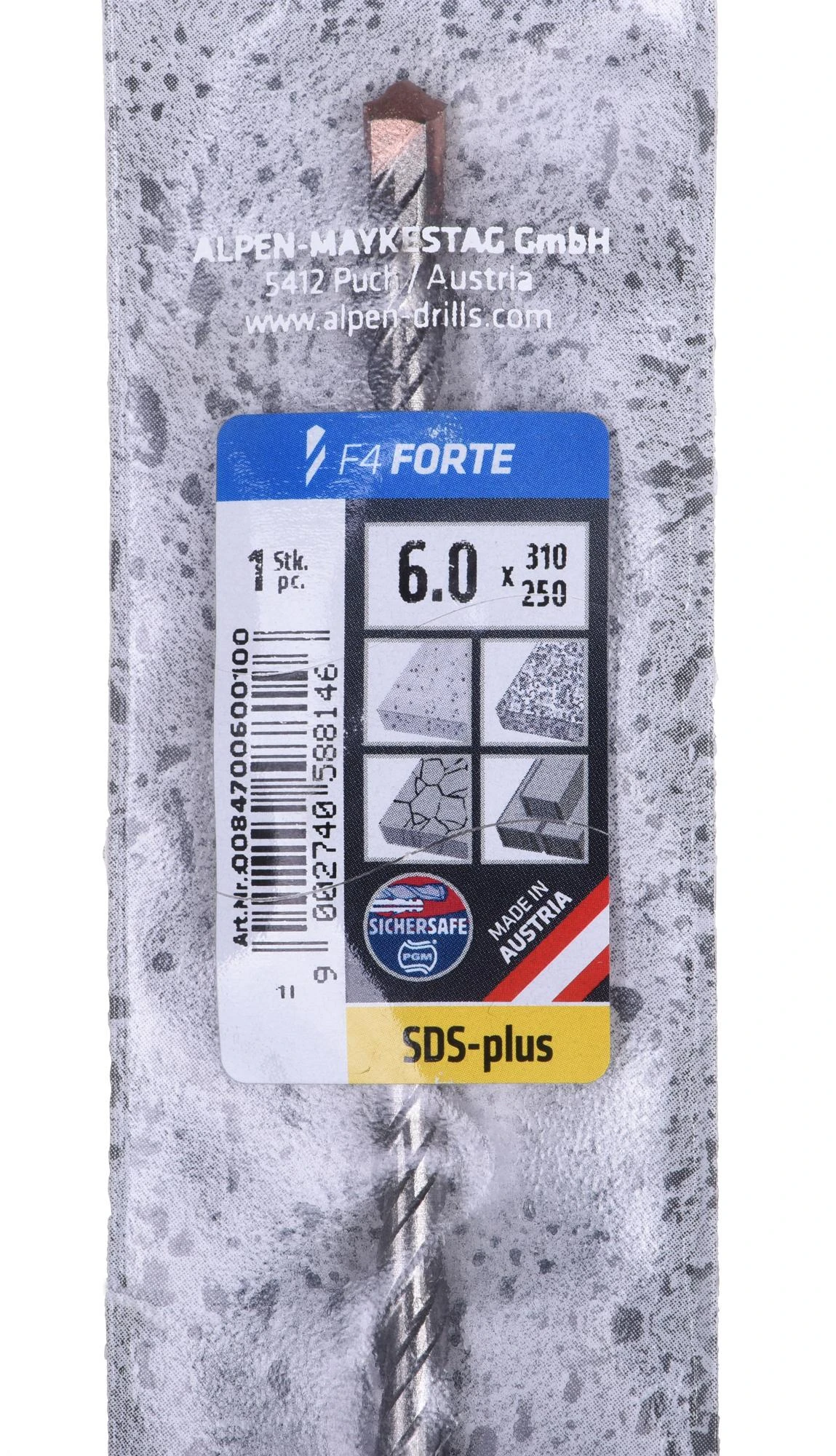 Betono grąžtas SDS+ 6x310/250 ALPEN 84700600100