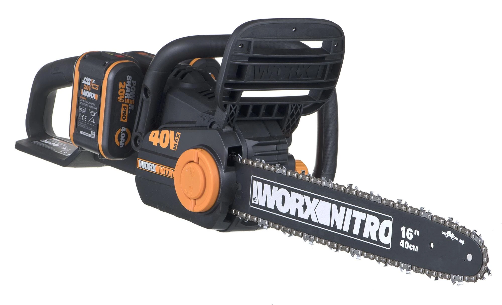 Grandininis pjūklas Worx WG385E; 2x20 V; 2x4,0 Ah; 40 cm juosta