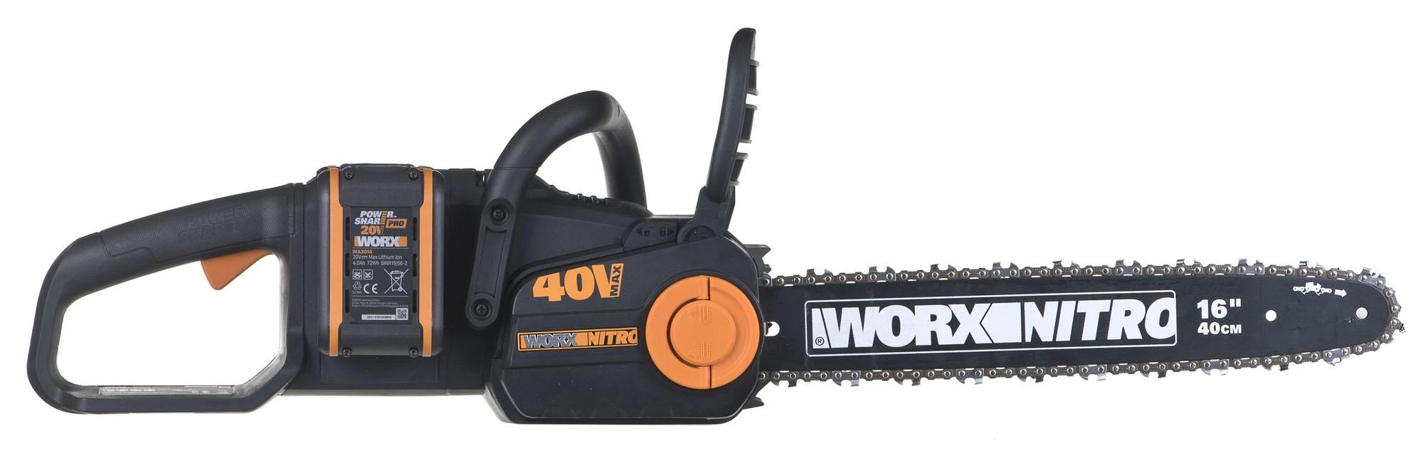 Grandininis pjūklas Worx WG385E; 2x20 V; 2x4,0 Ah; 40 cm juosta