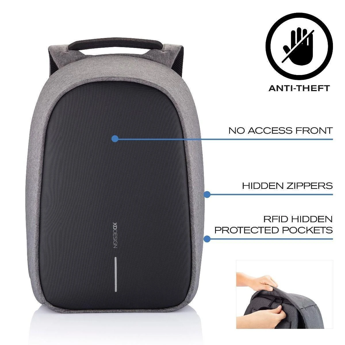 Kuprinė nešiojamam kompiuteriui XD Design Anti-Theft Bobby Hero Small Grey, pilka, 11.5 l