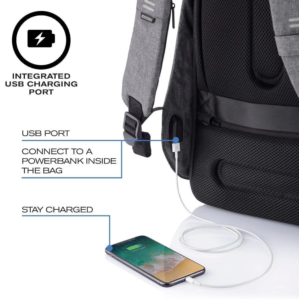 Kuprinė nešiojamam kompiuteriui XD Design Anti-Theft Bobby Hero Small Grey, pilka, 11.5 l