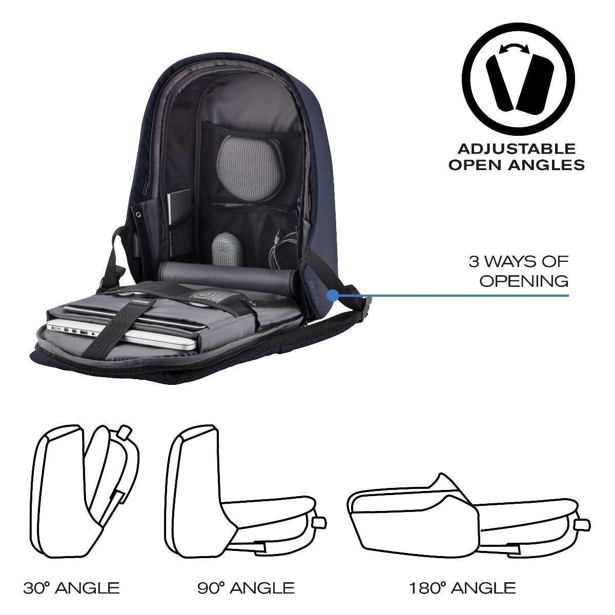Kuprinė su apsauga nuo vagių XD Design Bobby Hero Regular, Mėlynos spalvos (Pažeista pakuotė)