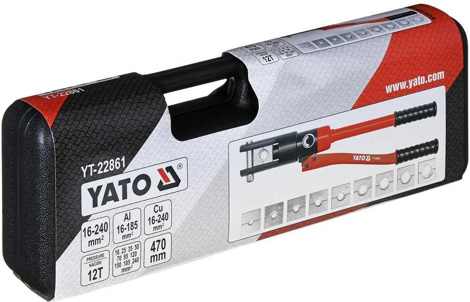 Hidraulinės antgalių užspaudimo ir suveržimo žnyplės Yato YT-22861. 16–240 mm2