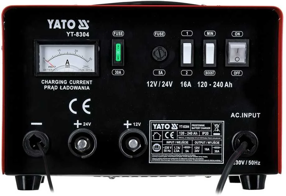 YATO kroviklis su paleidimo funkcija 16A 12V / 24V 120-240Ah