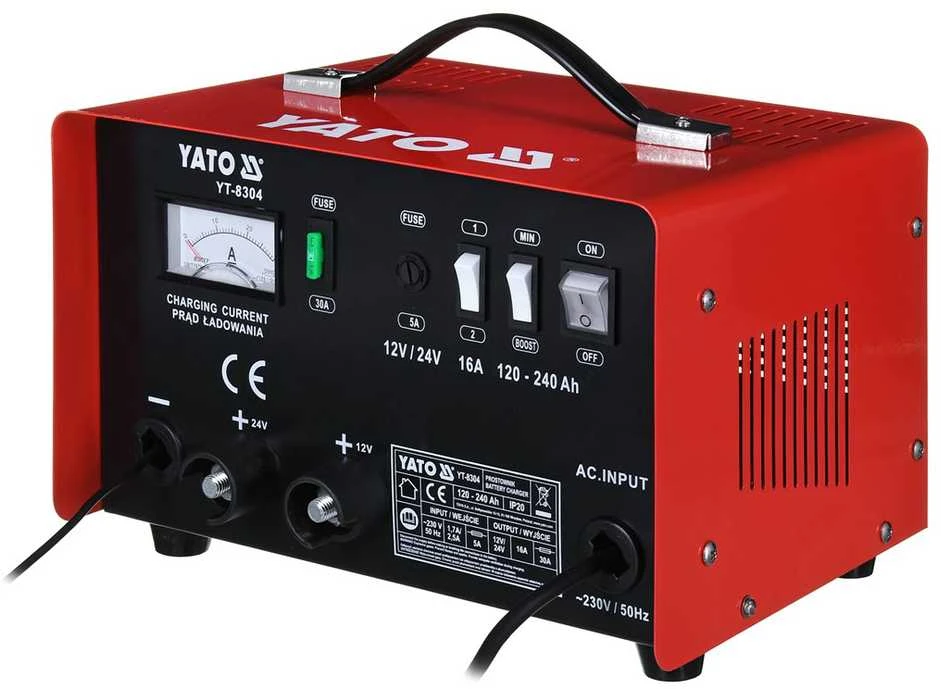 YATO kroviklis su paleidimo funkcija 16A 12V / 24V 120-240Ah