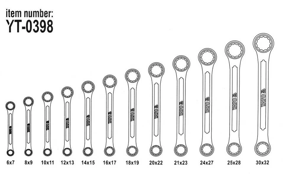 Yato Raktų komplektas žiediniai riebokšliai 6-32mm, 12vnt, chromo vanadis, AS-Drive, riebokšliniai raktai