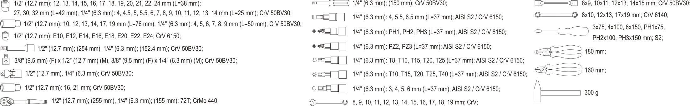 YATO Rinkinys KLUCZY 109 vnt. 1/2" / 1/4" XXL 38891