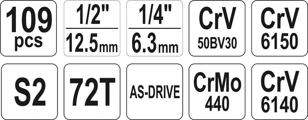 YATO Rinkinys KLUCZY 109 vnt. 1/2" / 1/4" XXL 38891