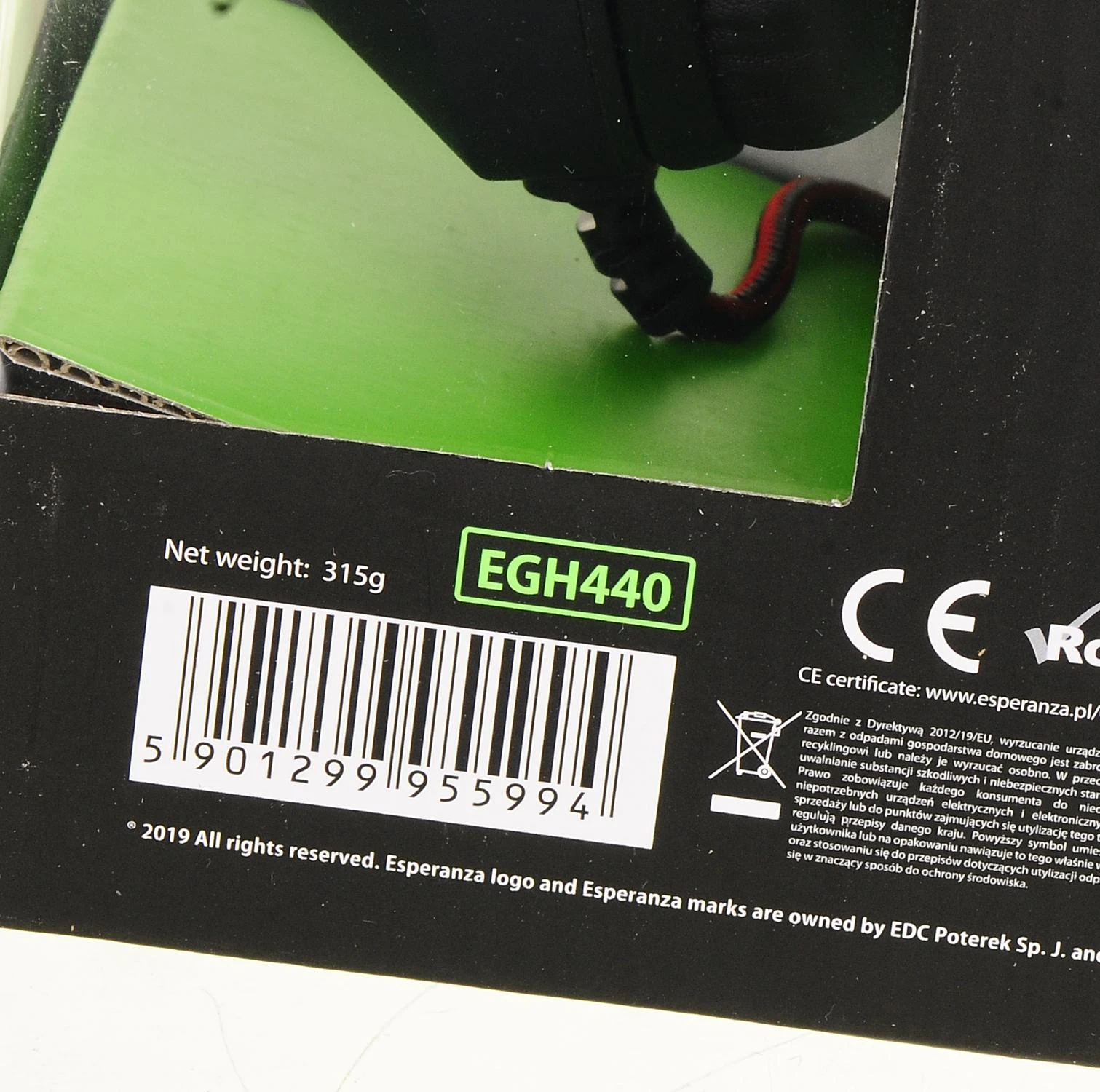 Žaidimų ausinės Esperanza EGH440 NightCrawler, Juodos