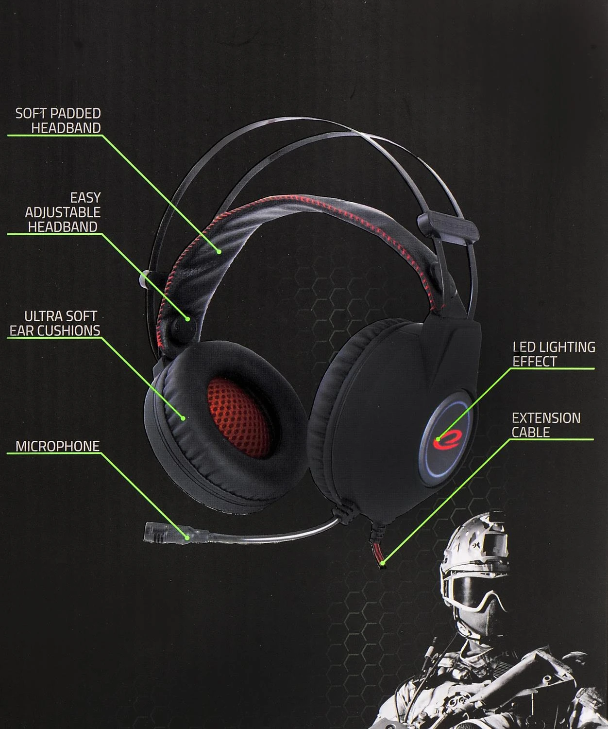 Žaidimų ausinės Esperanza EGH440 NightCrawler, Juodos