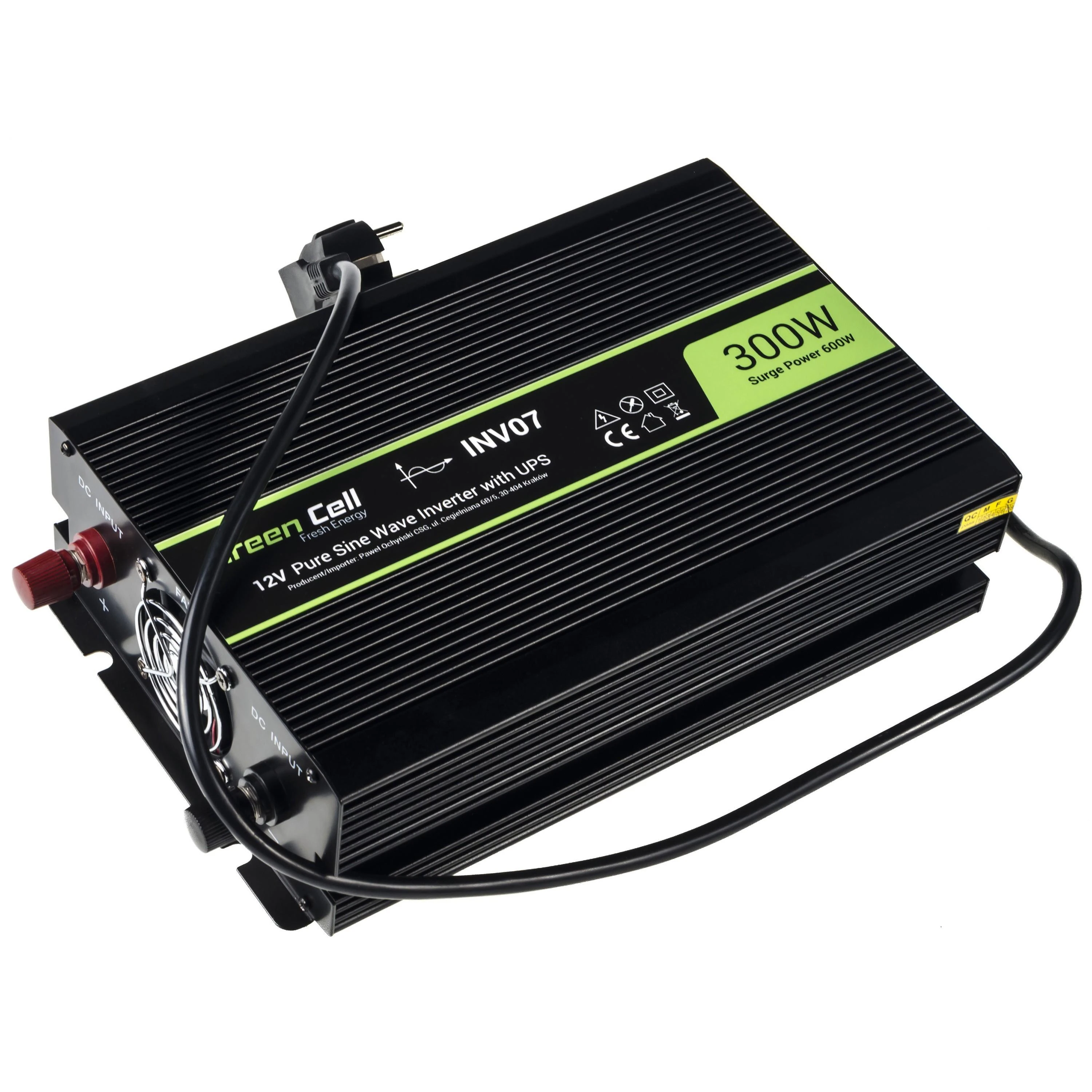 Green Cell Žalias Cell Inverteris 12V/230V 300W/600W sinusinė išėjimo įtampa Žalias Cell su UPS funkcija