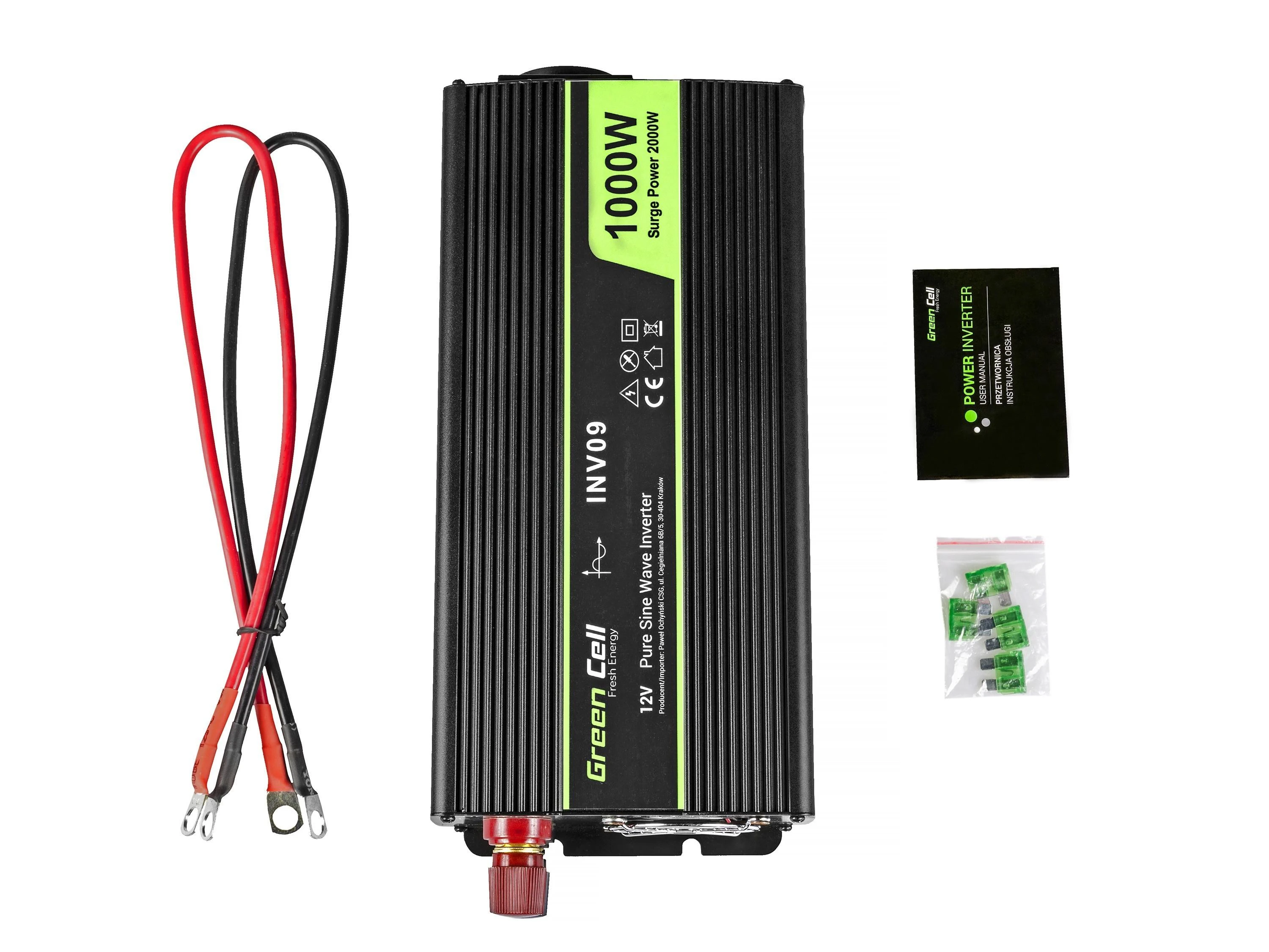 Green Cell Žalias Cell Inverteris 12V/230V 1000W/2000W Sinusinė išėjimo įtampa Žalias Cell