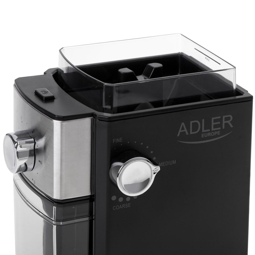 Kavamalė Adler | Kavos malūnėlis | AD 4448 | 300 W | Kavos pupelių talpa 250 g | Puodelių skaičius 12 talpykloje vnt(s) | Juodas