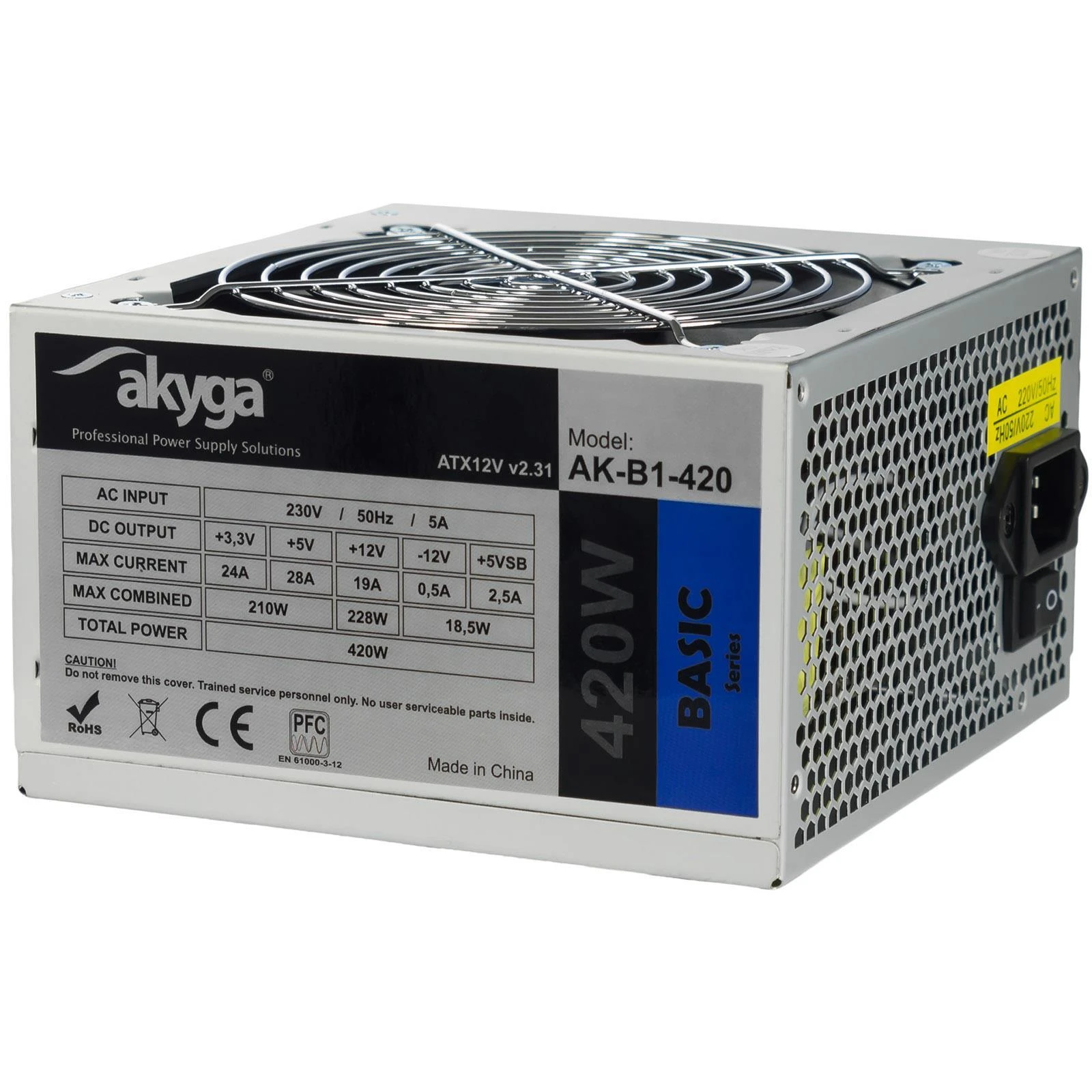 AKYGA AK-B1-420 Basic ATX maitinimo šaltinis 420W AK-B1-420 Fan12cm P4 3xSATA